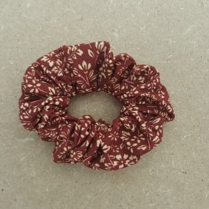 Chouchou bordeaux en coton - motif fleurs