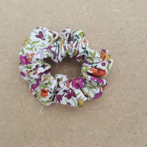Chouchou blanc en popeline de coton - motif fleurs