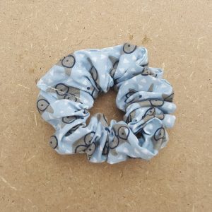 Chouchou bleu ciel en coton - motif loup