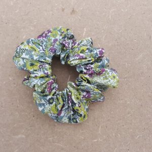 Chouchou vert en coton - motif fleurs